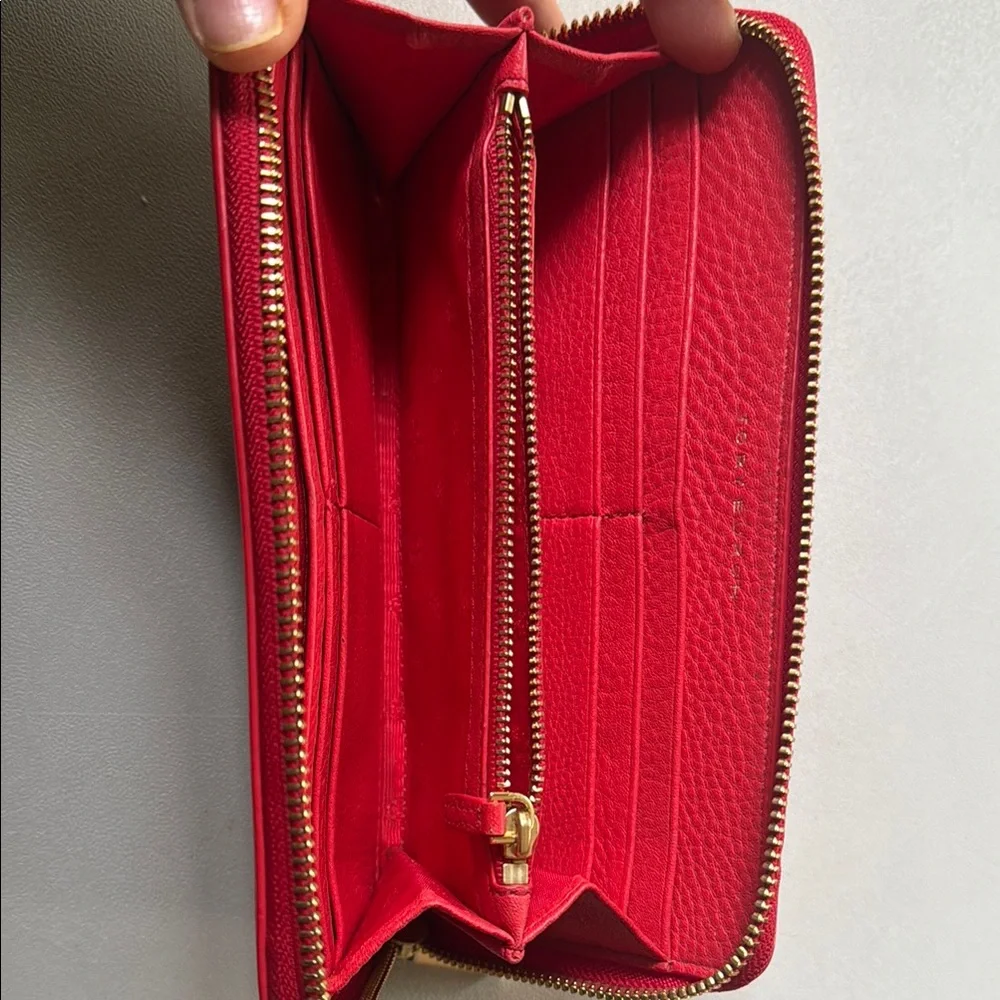 Authentic Tory Burch Red Pebbled Leather Wallet